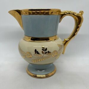 Vintage Le Noir Hand-Painted Blue & Gold Lustreware Pitcher